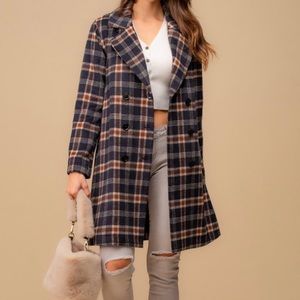 Doe & Rae Plaid Double Breasted Winter Coat Jacket NWT